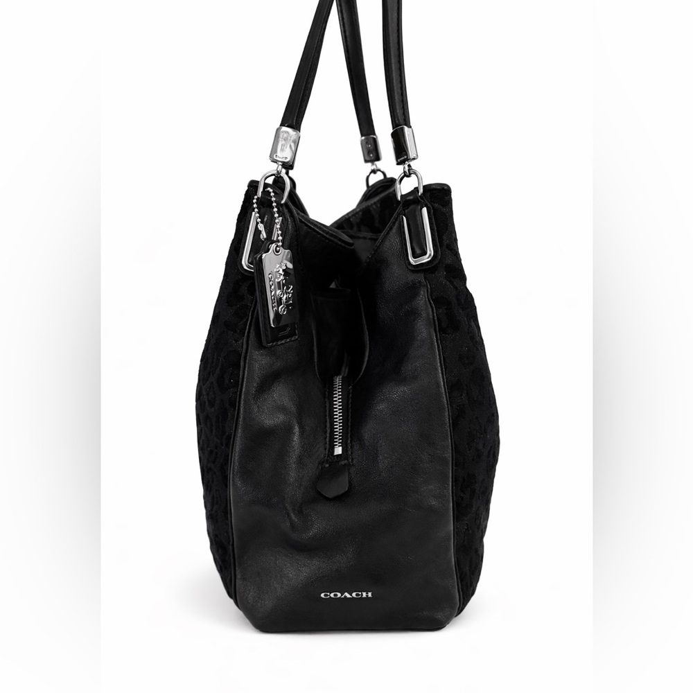 SOLDCoach Madison Phoebe Shoulder Bag Black Ocelot Leopard Print Chenille Leathe - Picture 4 of 13